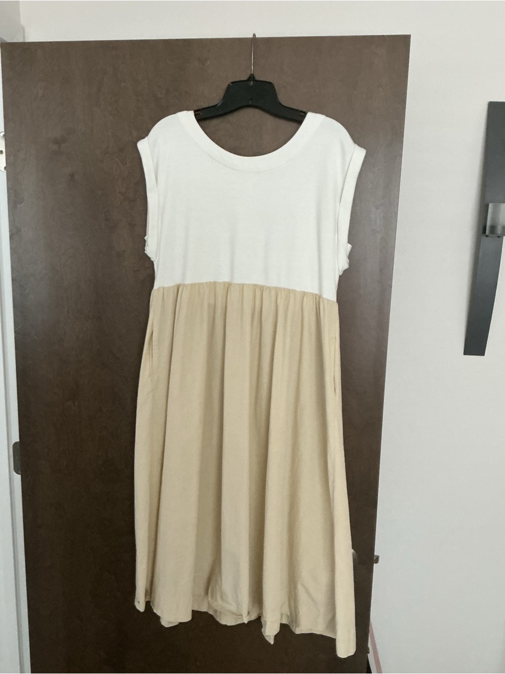 Anthropologie White and Beige Two-Tone Midi Dress